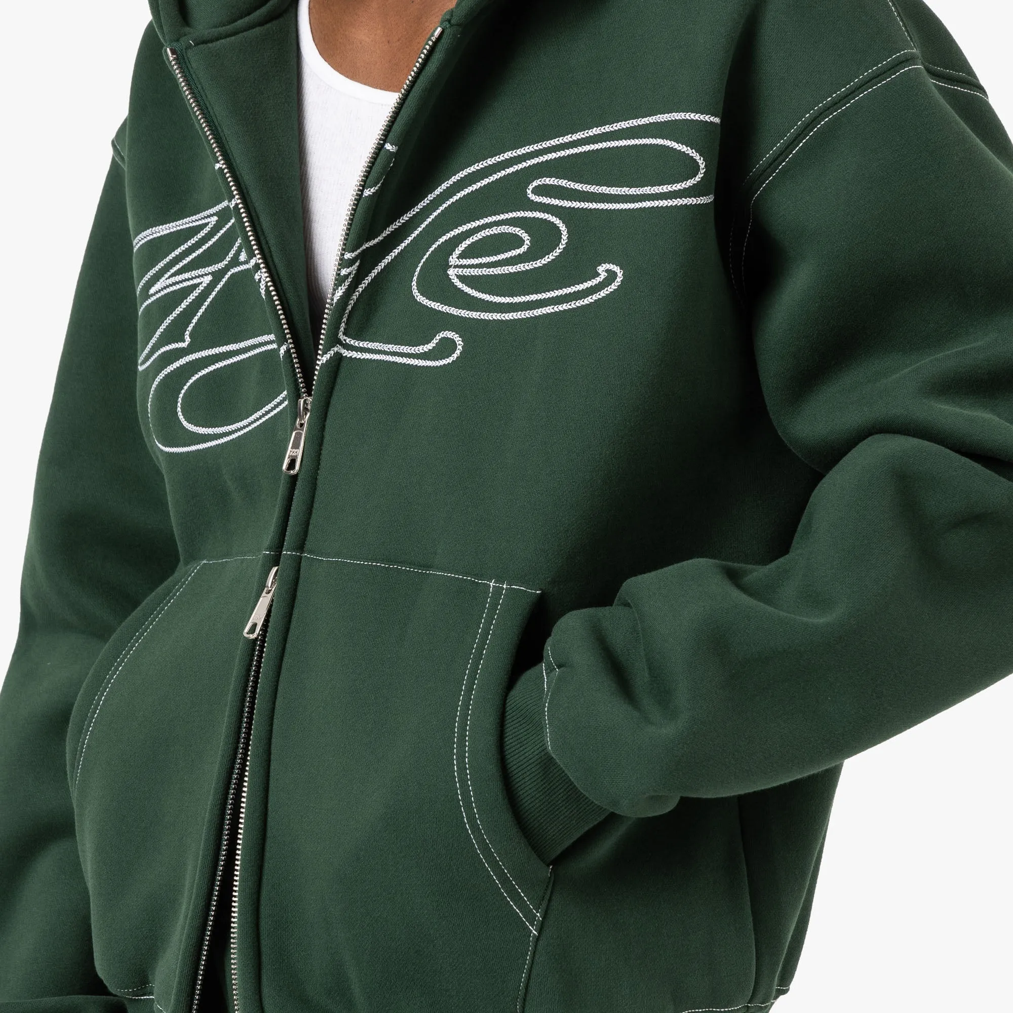 4YE Signature Zip Hoodie / Green / White