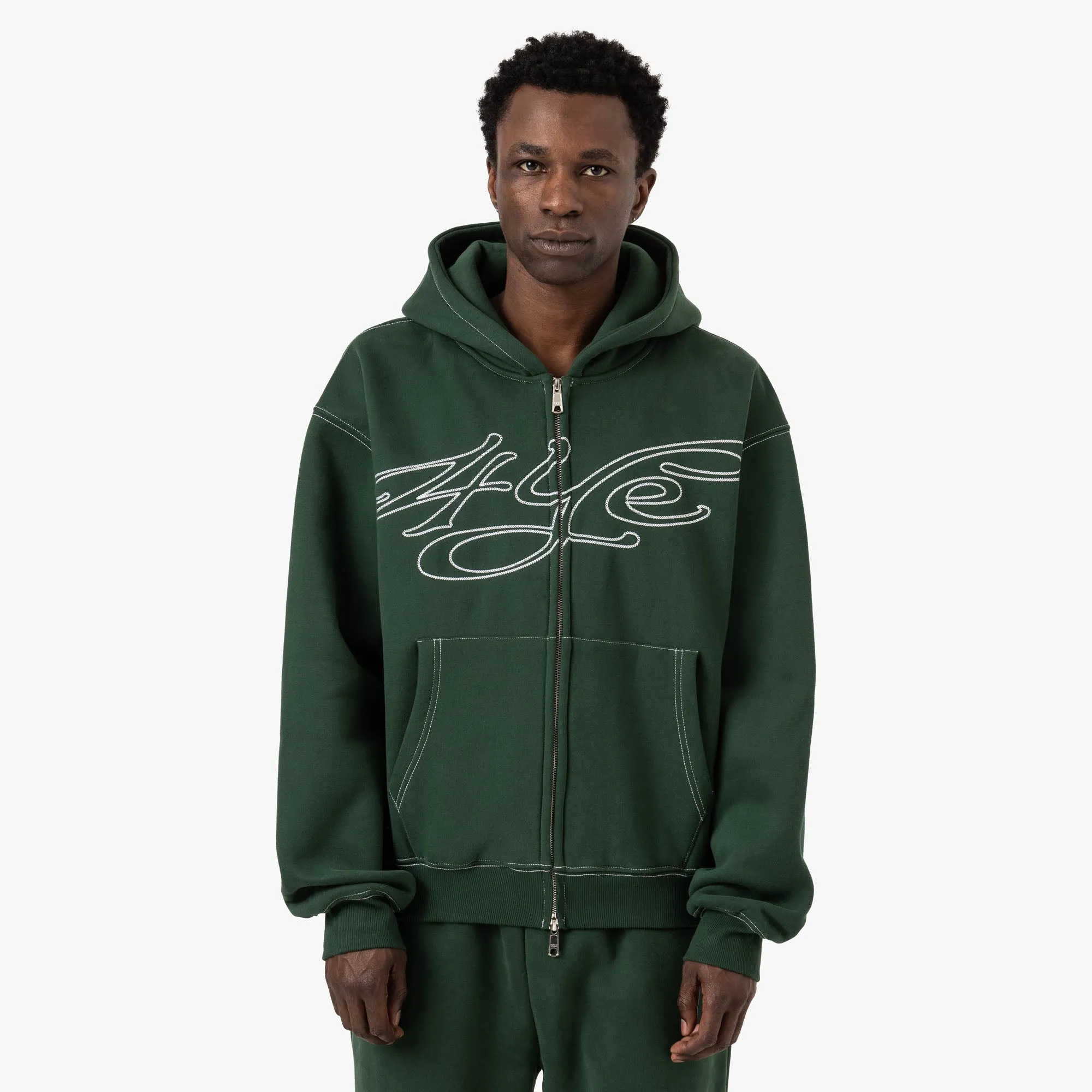 4YE Signature Zip Hoodie / Green / White