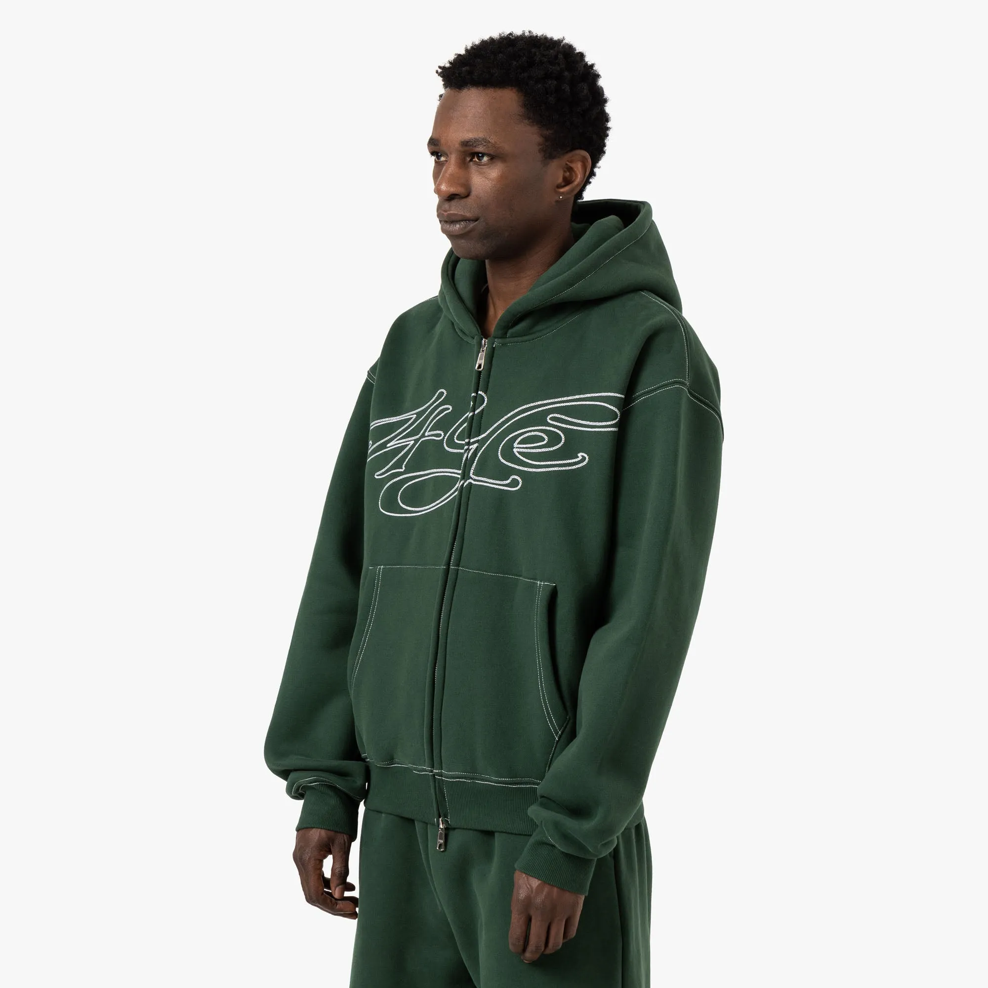 4YE Signature Zip Hoodie / Green / White