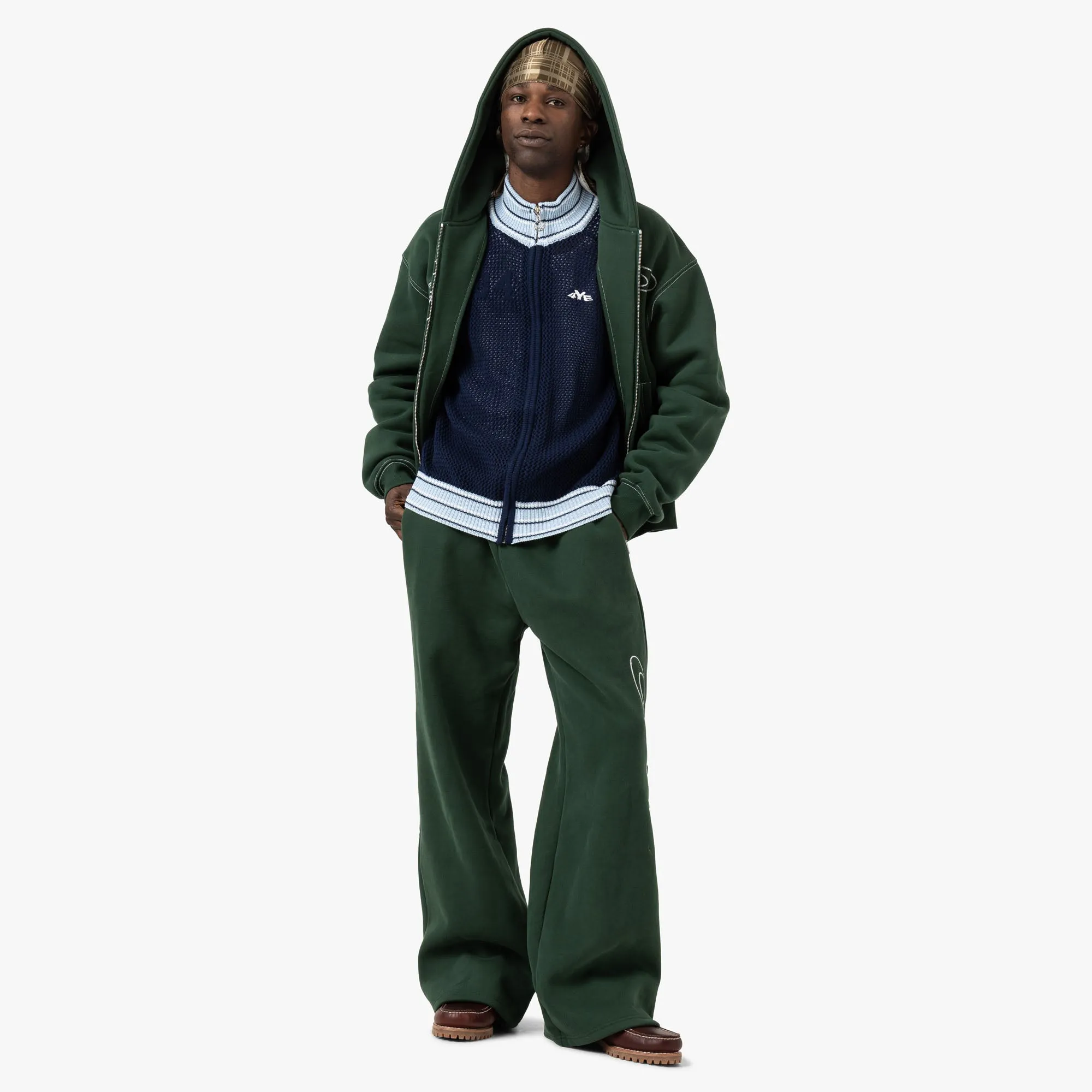 4YE Signature Zip Hoodie / Green / White