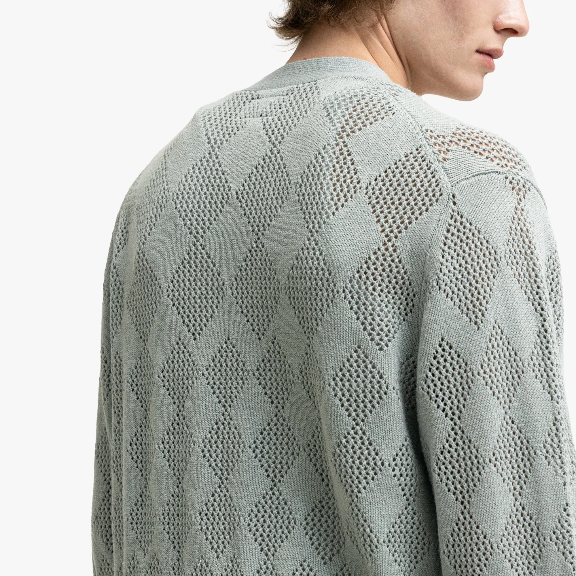 BEAMS PLUS Diamond Mesh Cardigan Sax
