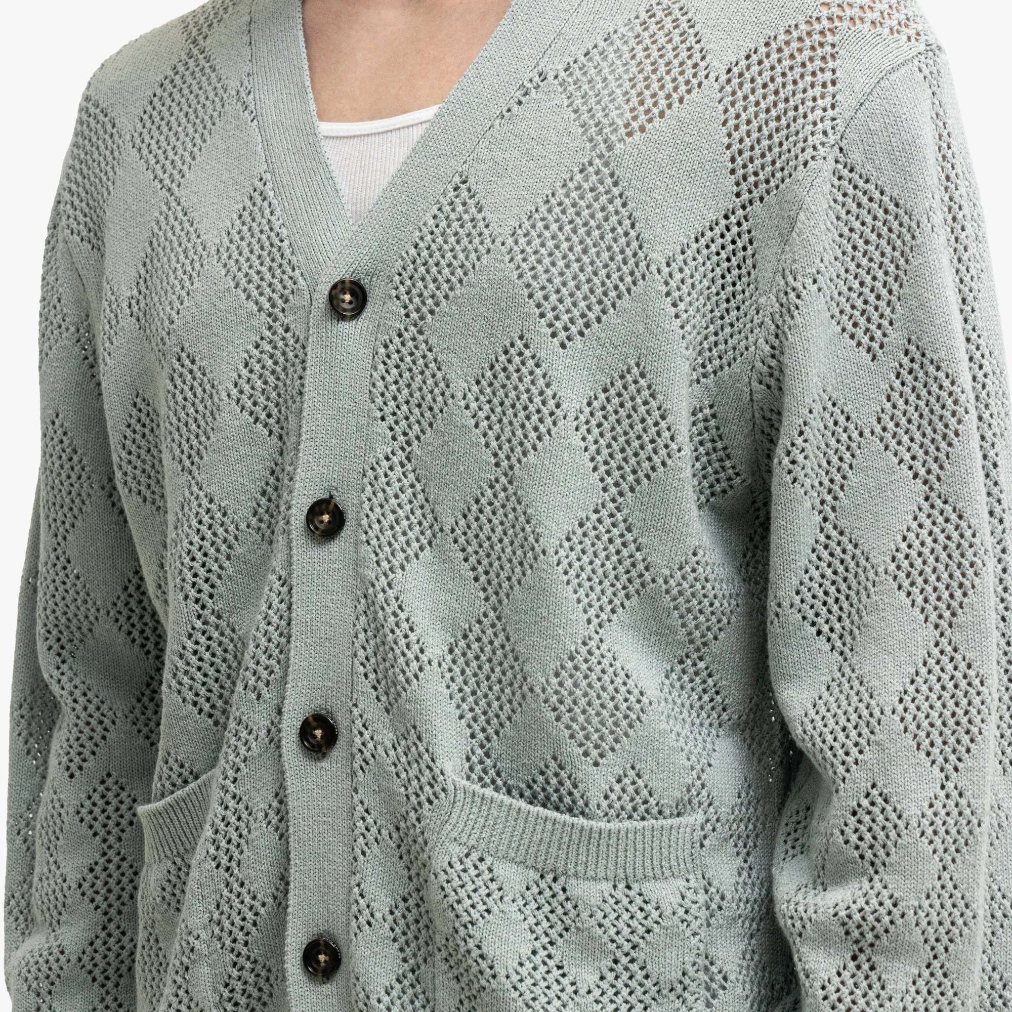 BEAMS PLUS Diamond Mesh Cardigan Sax
