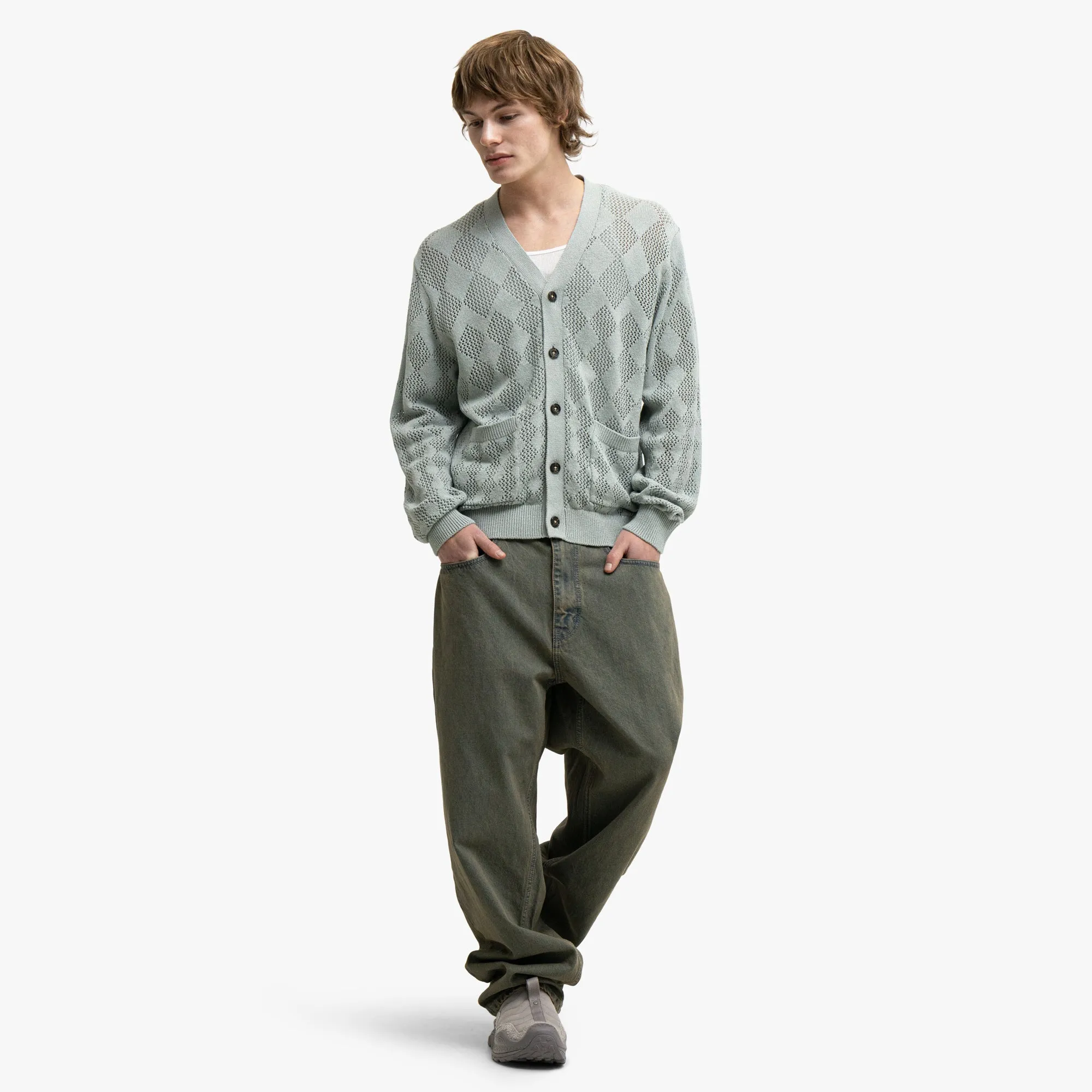 BEAMS PLUS Diamond Mesh Cardigan Sax