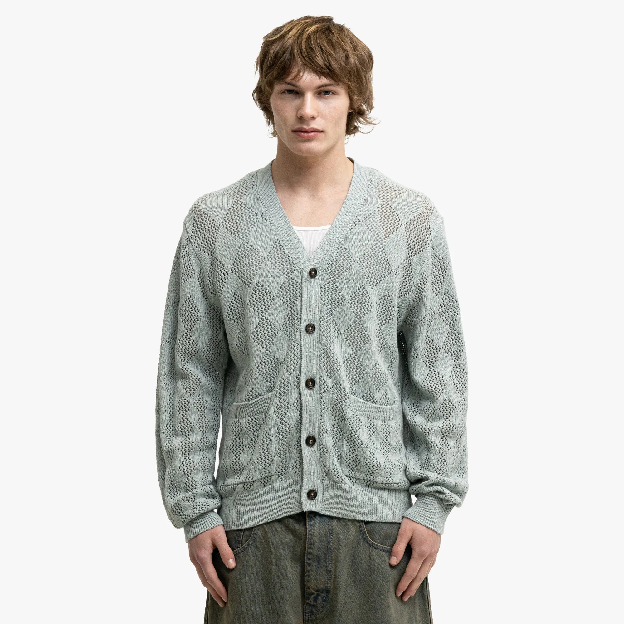 BEAMS PLUS Diamond Mesh Cardigan Sax