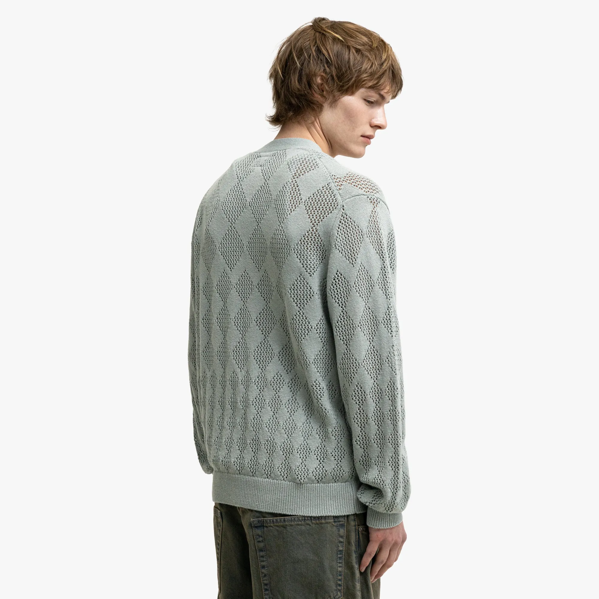 BEAMS PLUS Diamond Mesh Cardigan Sax