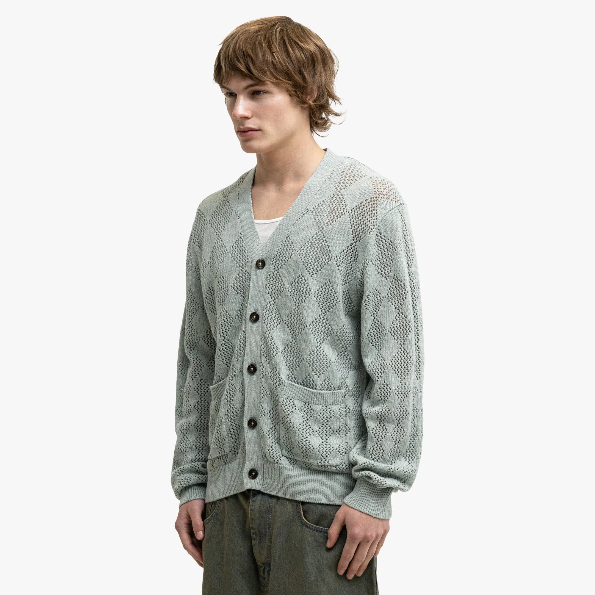 BEAMS PLUS Diamond Mesh Cardigan Sax