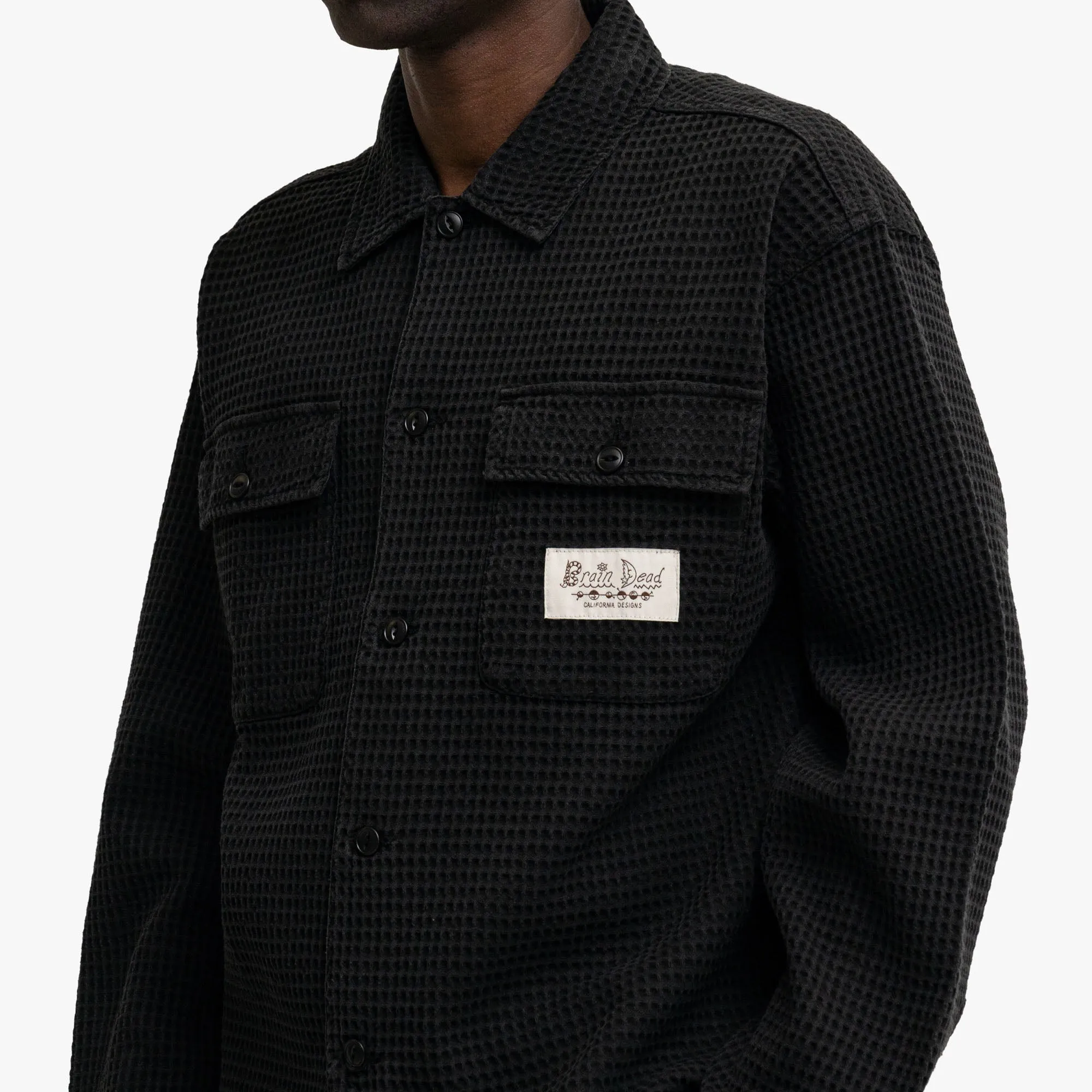 Brain Dead Waffle Button Shirt Black