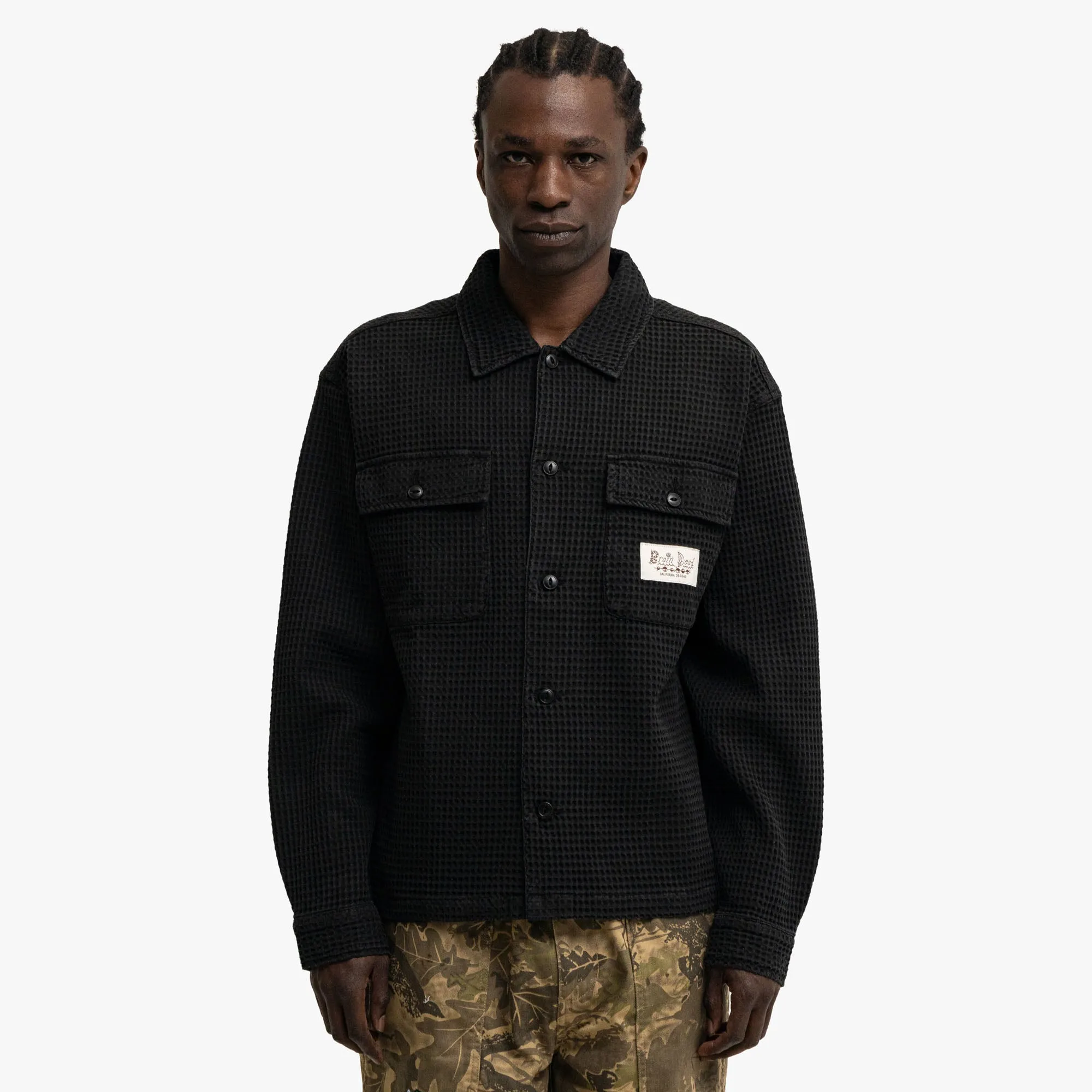 Brain Dead Waffle Button Shirt Black