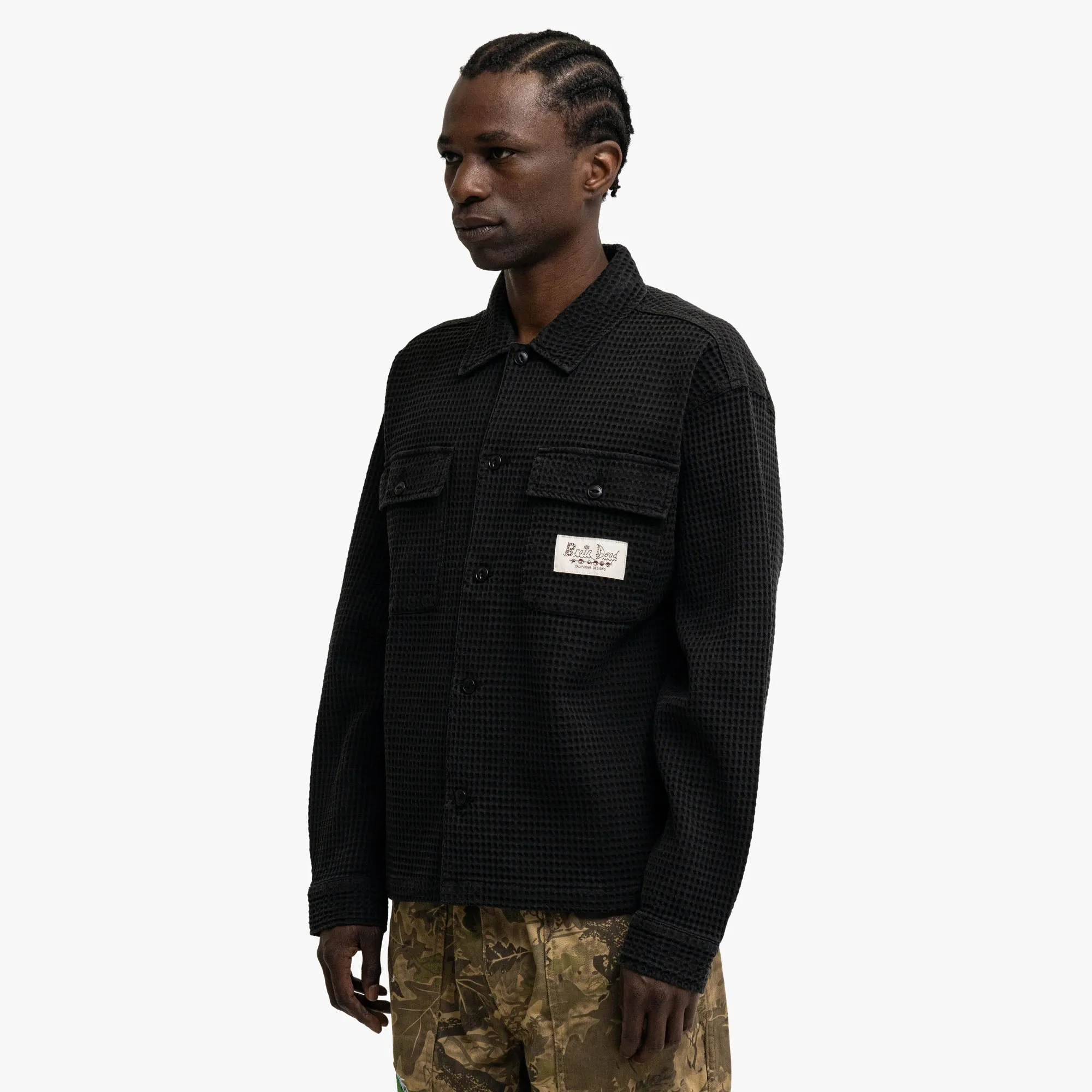 Brain Dead Waffle Button Shirt Black