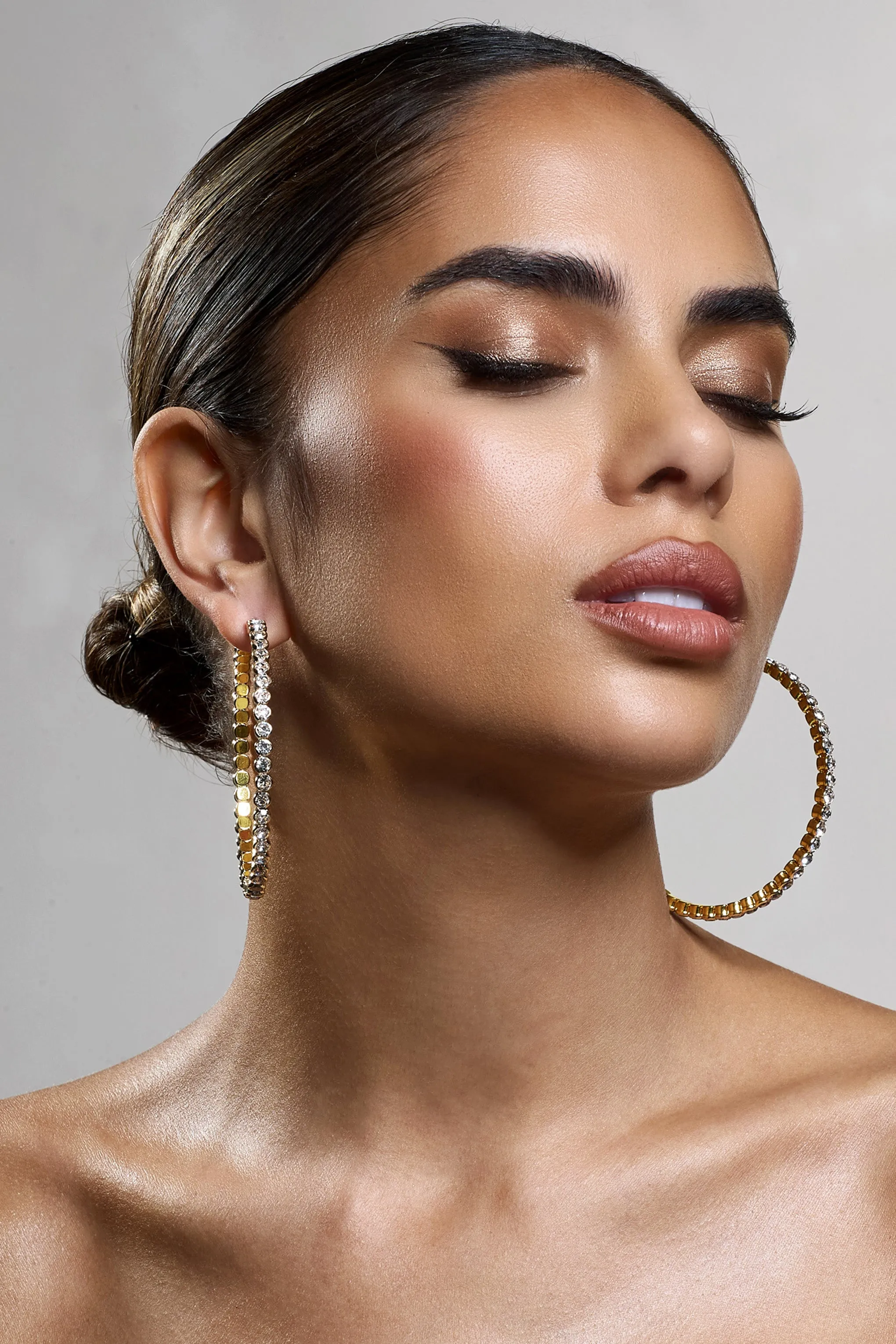 Bryony | Gold Diamante Hoop Earrings Club L London