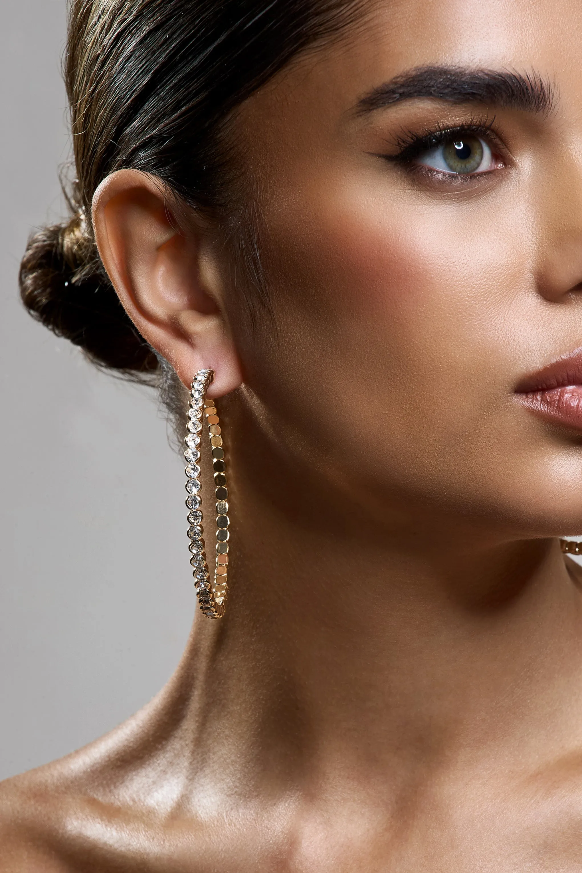 Bryony | Gold Diamante Hoop Earrings Club L London