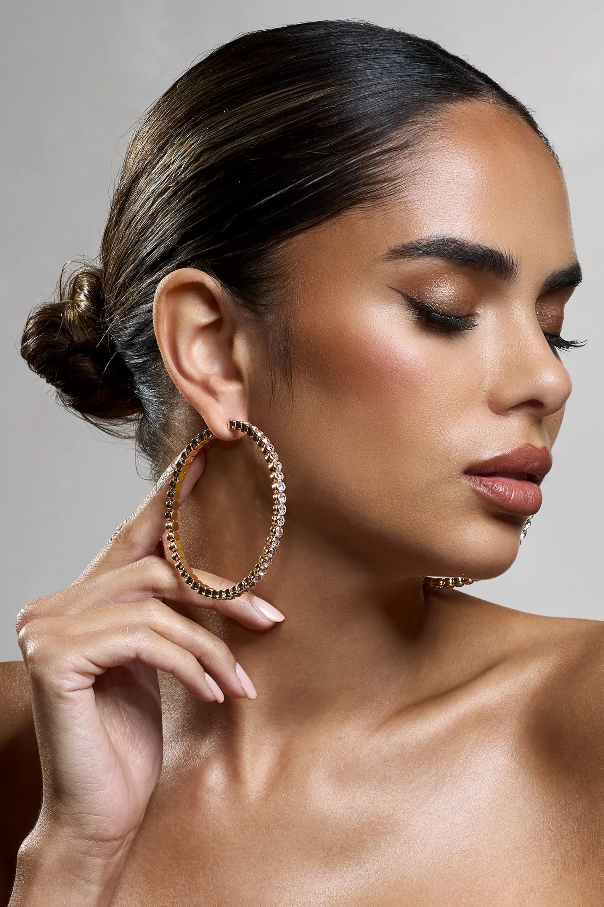 Bryony | Gold Diamante Hoop Earrings Club L London