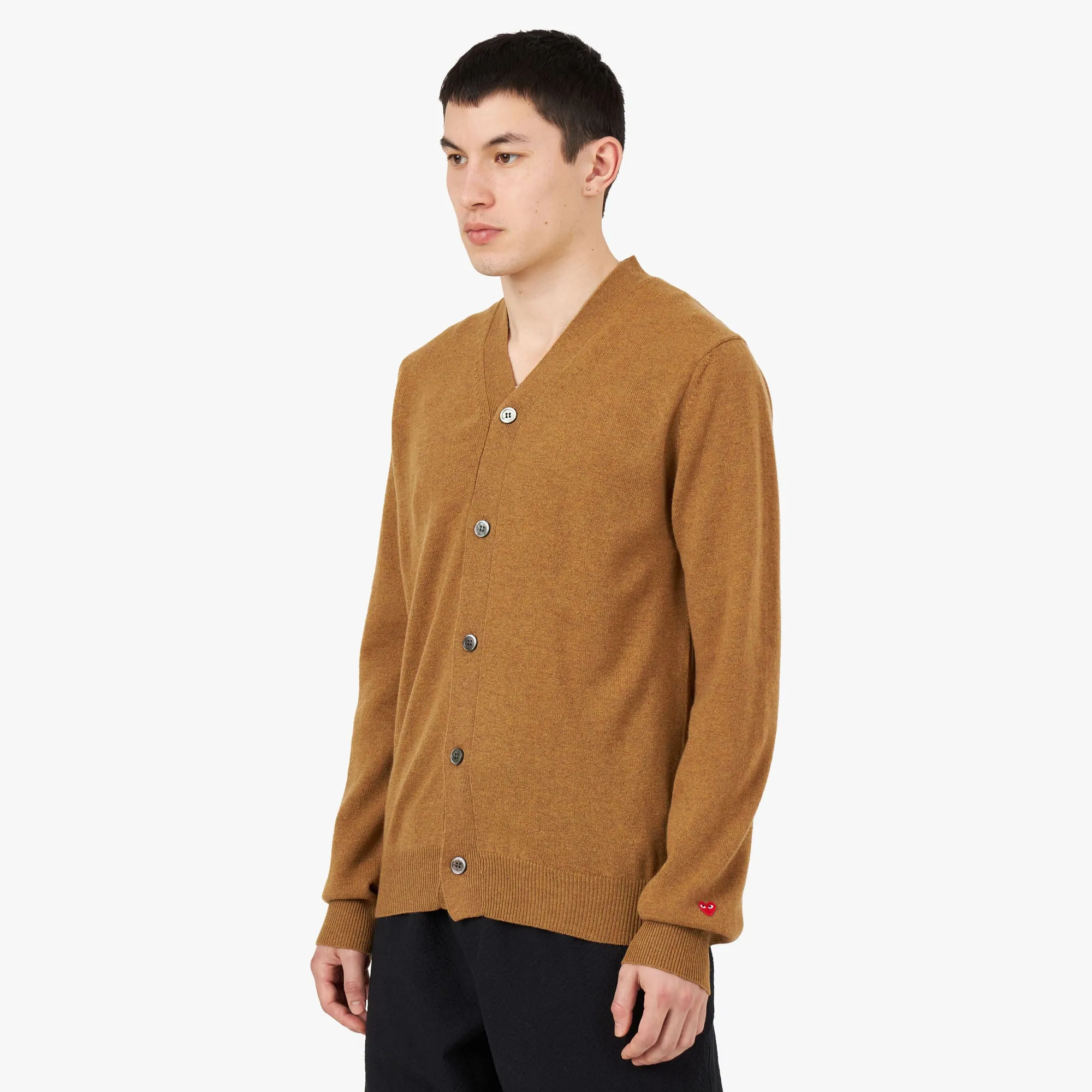 COMME des GARÇONS PLAY Small Red Heart Cardigan / Camel