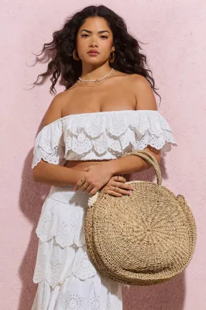 Maho | Beige Round Crochet Handbag Club L London