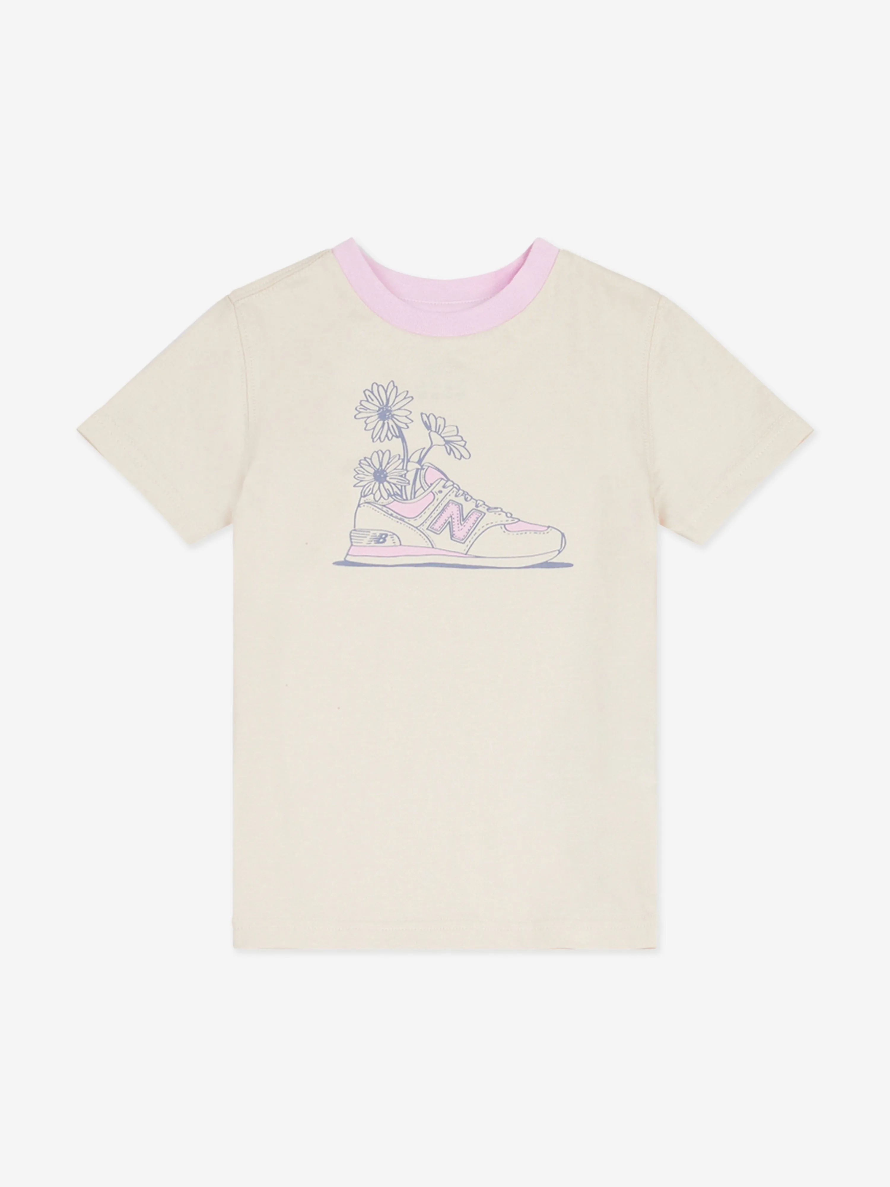 New Balance Girls Floral Shoe Graphic T-Shirt and Shorts Set in Beige
