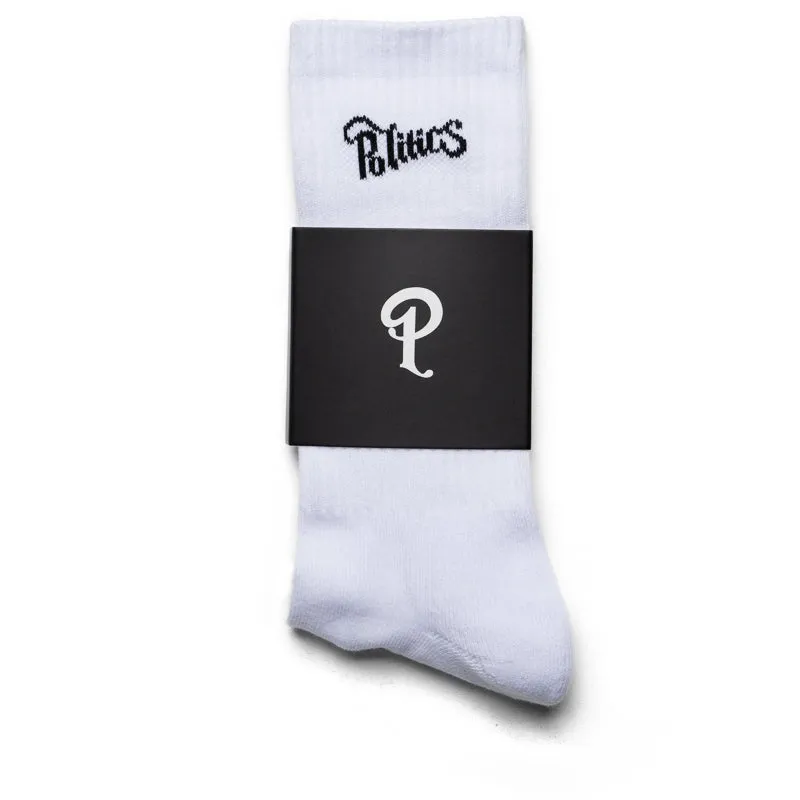 Politics Script Logo Socks - White
