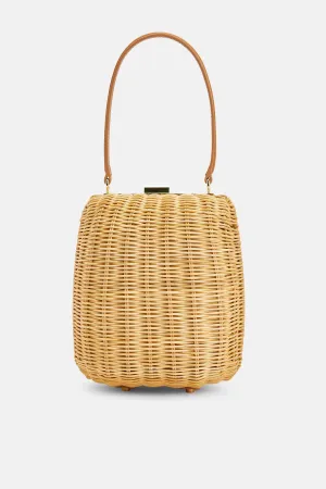 Rattan Top Handle Bag with Keychain in Brown