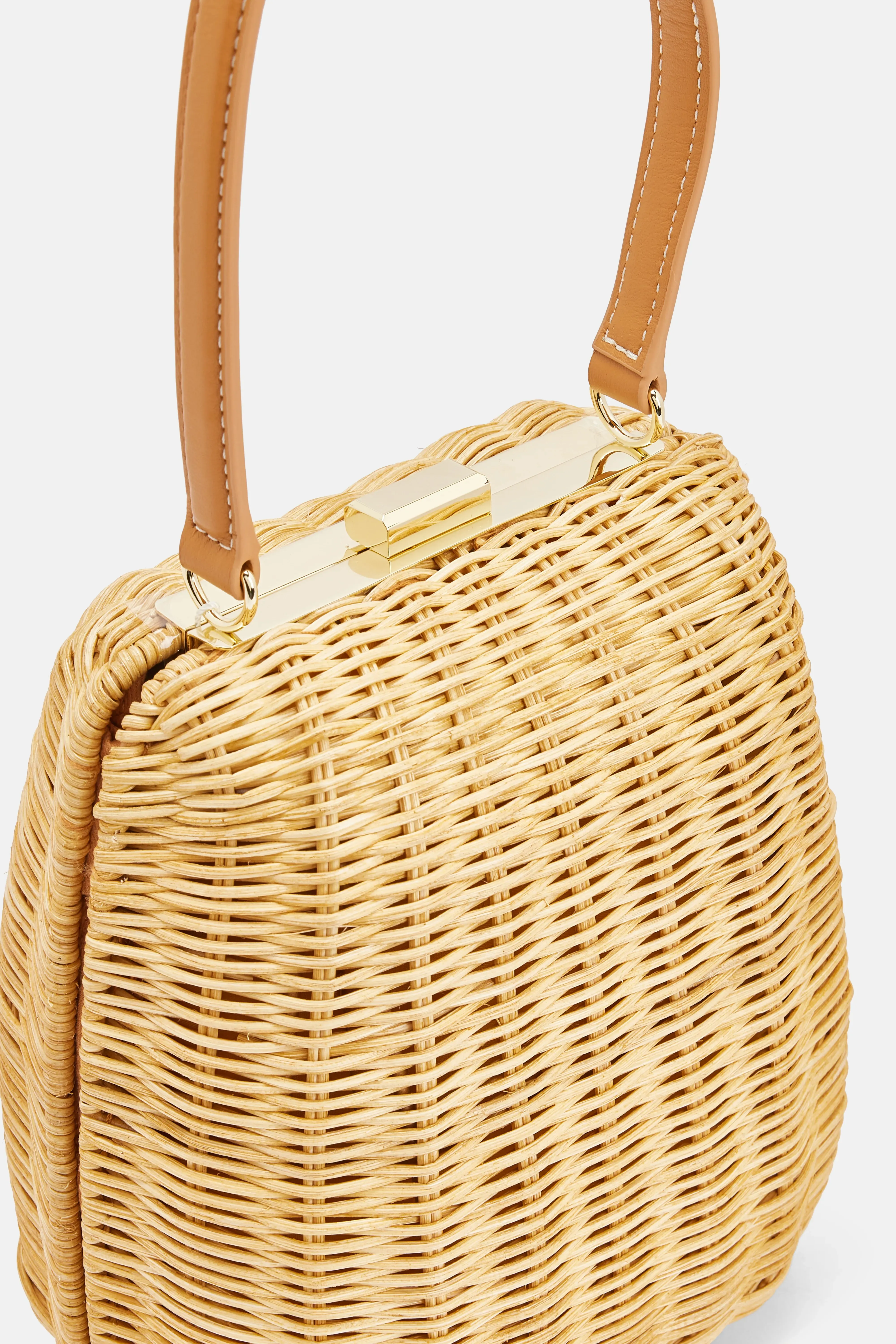 Rattan Top Handle Bag with Keychain in Brown