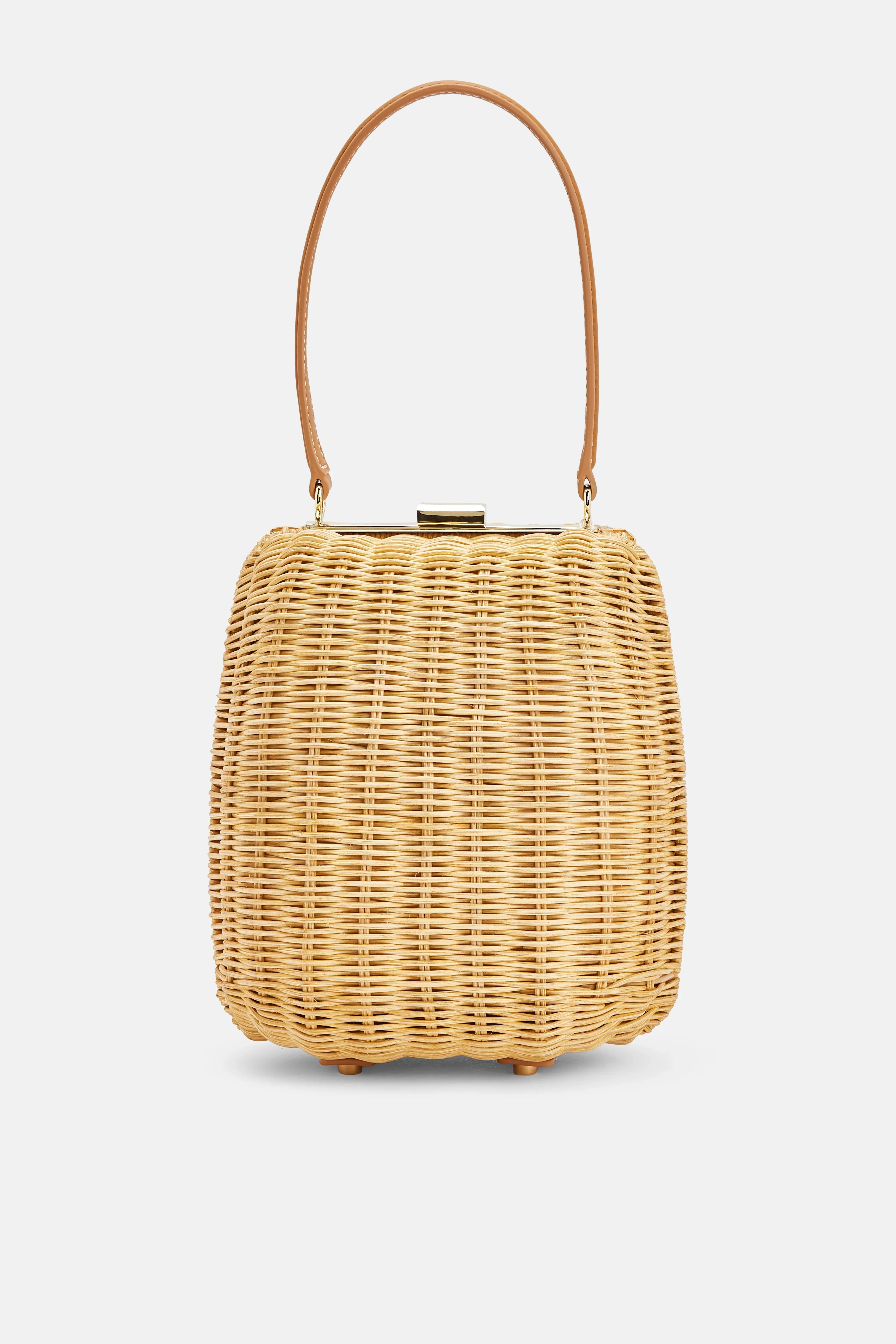 Rattan Top Handle Bag with Keychain in Brown