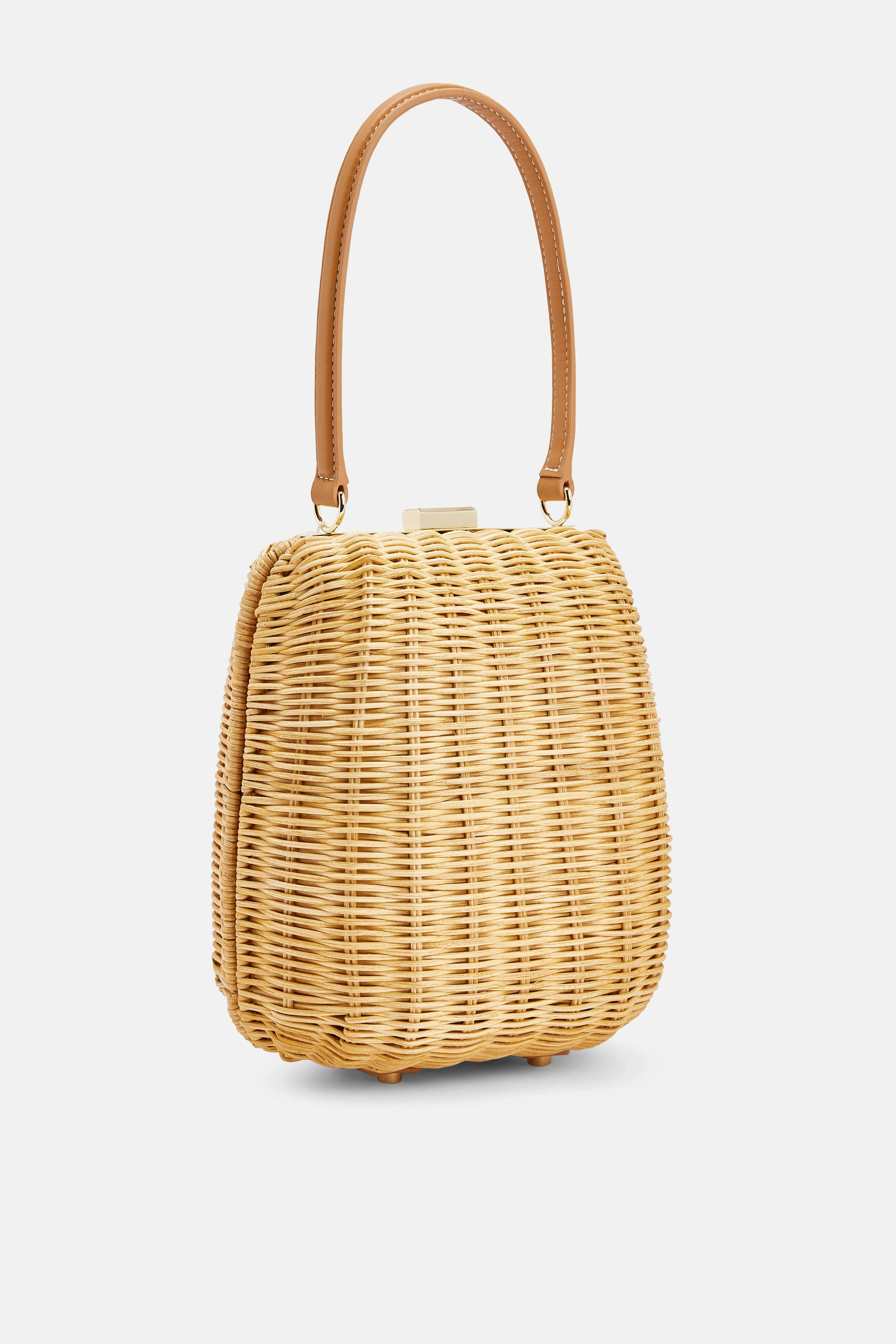 Rattan Top Handle Bag with Keychain in Brown