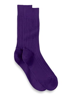Solid Rib With Contrast Cotton Blend Sock - Purple/tan
