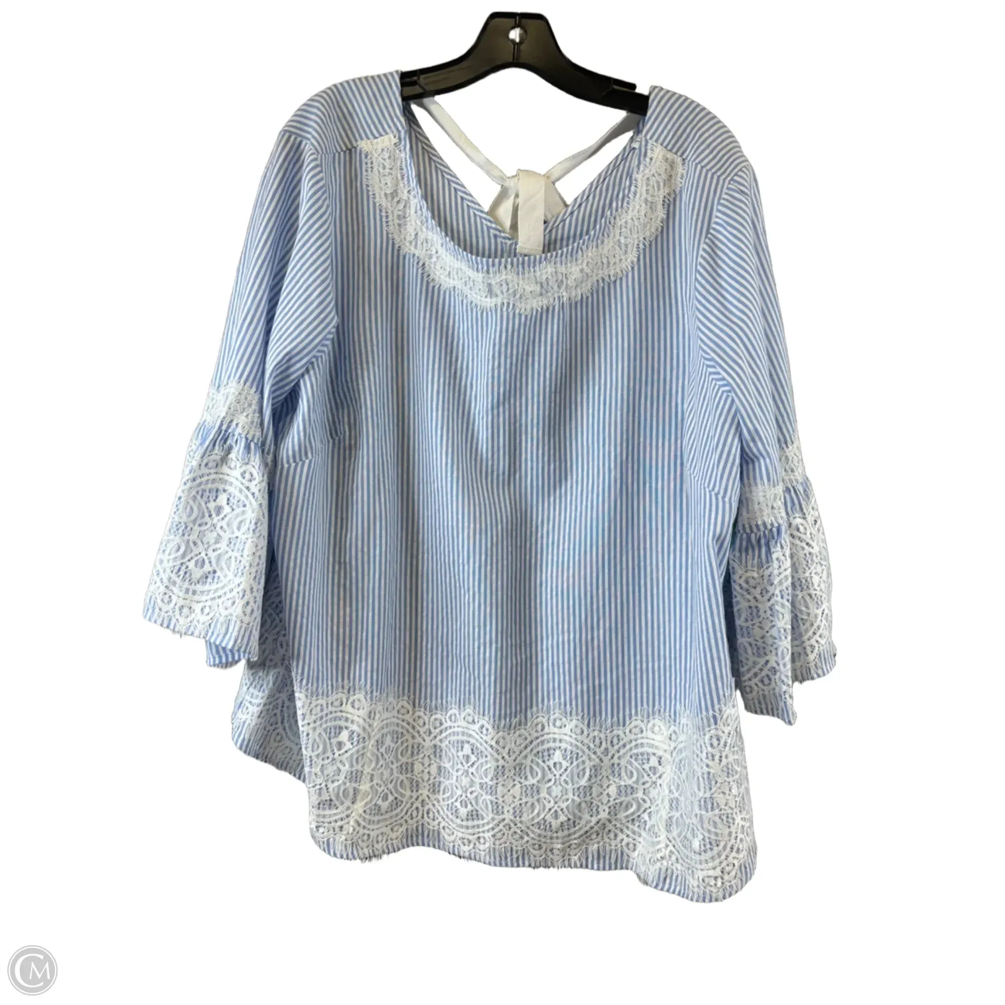 Top 3/4 Sleeve By Clothes Mentor In Blue & White, Size: 2x
